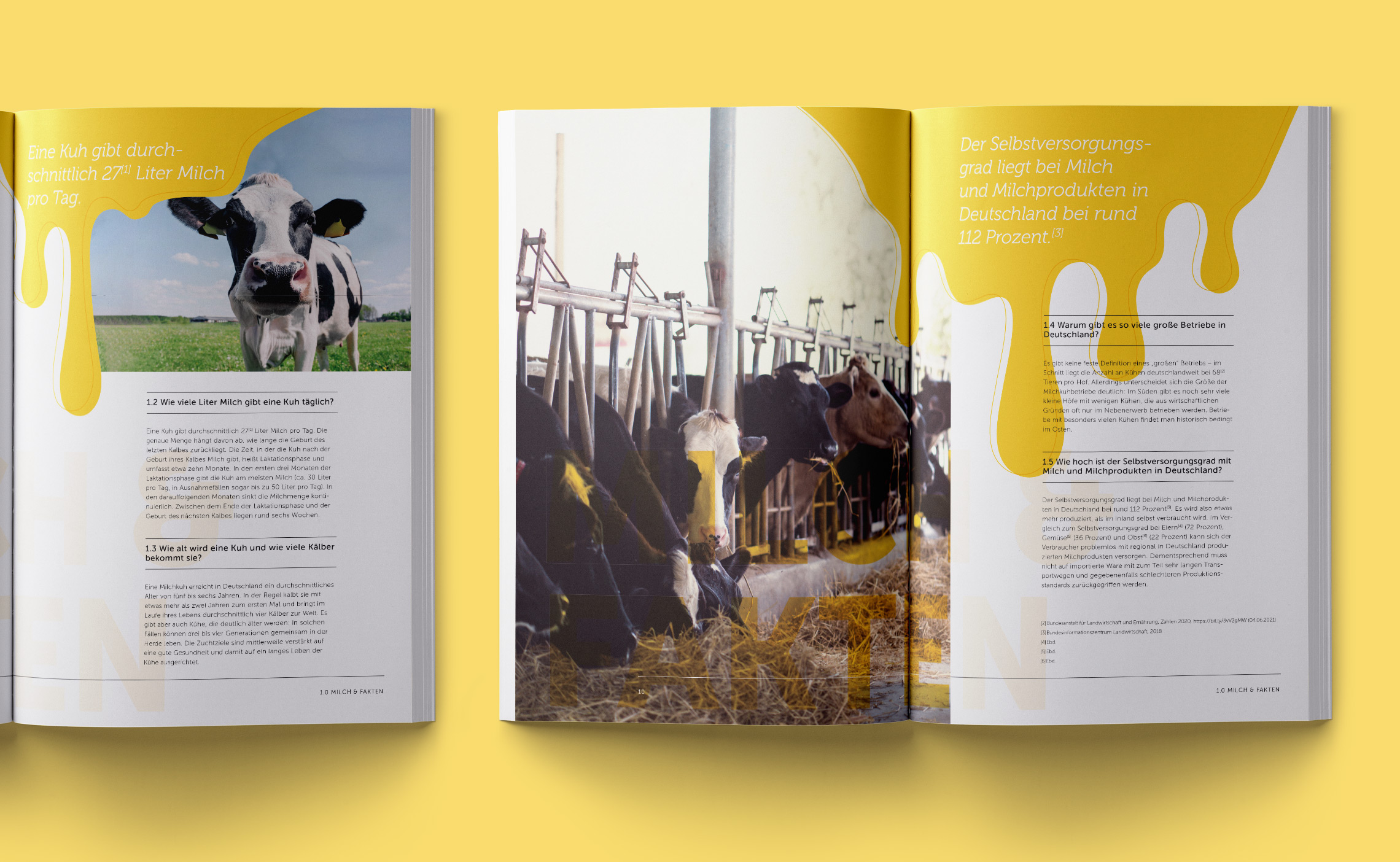 Dialog Milch Kuh Editorial Design Broschüre innen gelb